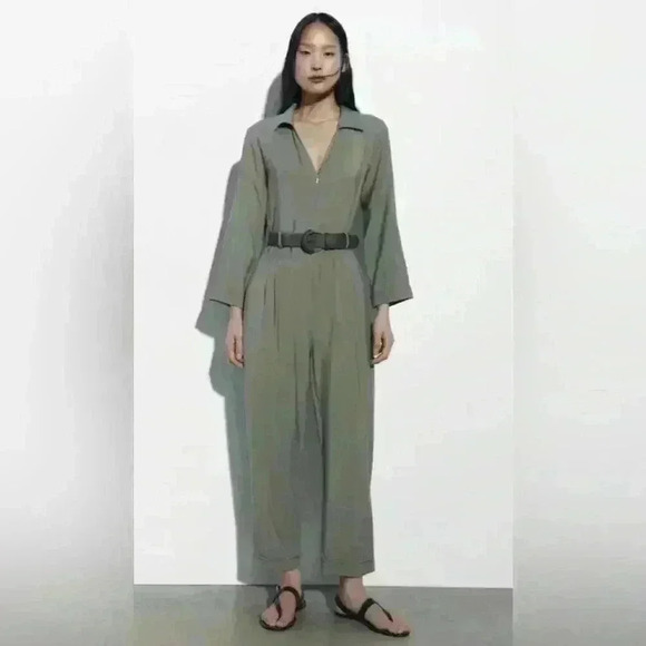 🔥🔥ZARA Hunter Green Belted jumpsuit - Picture 1 of 6
